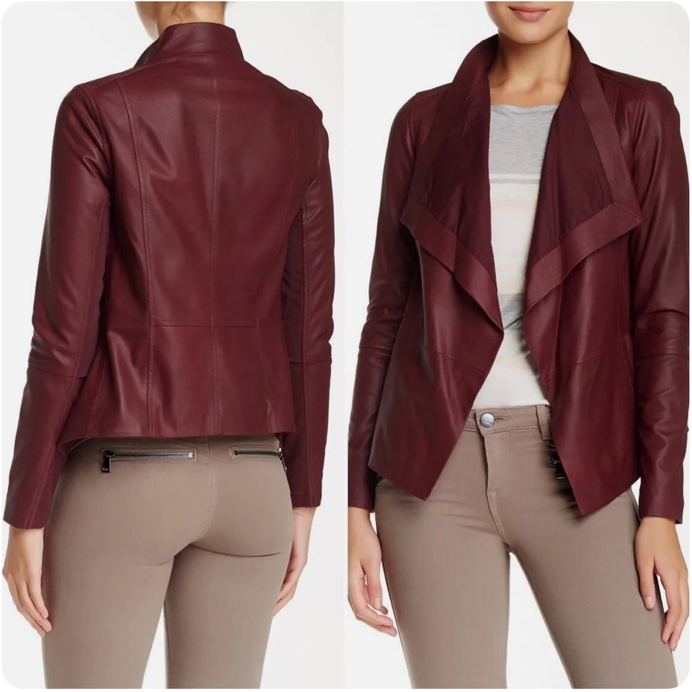 Vince Draped Open Front Leather Jacket